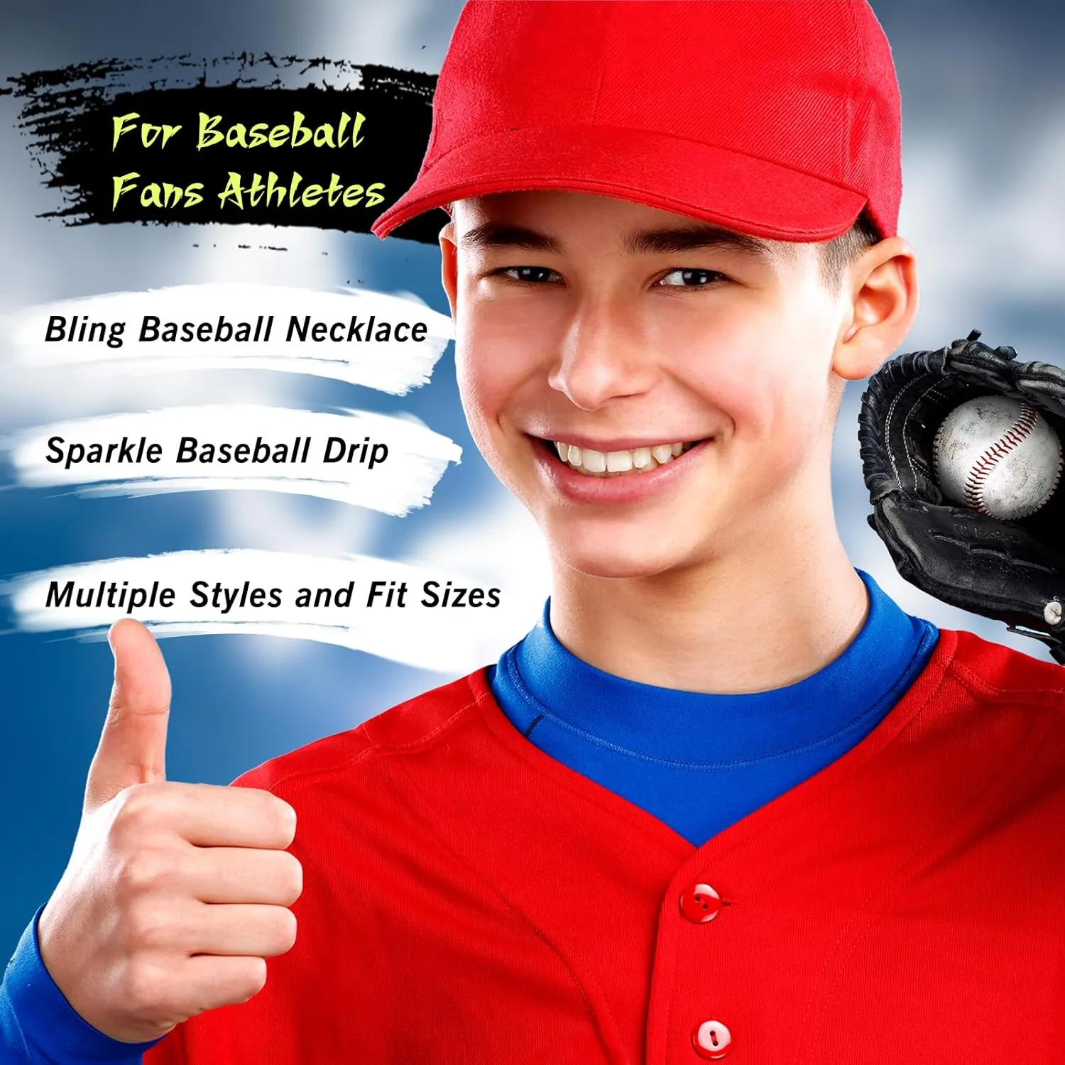 RWQIAN Baseball Beaded Necklace for Men Boys, Bling Drip Chains Inspired Accessory With Diamond Rhinestone Discoball, Jewelry Making Gift for Baseball Team Athletes