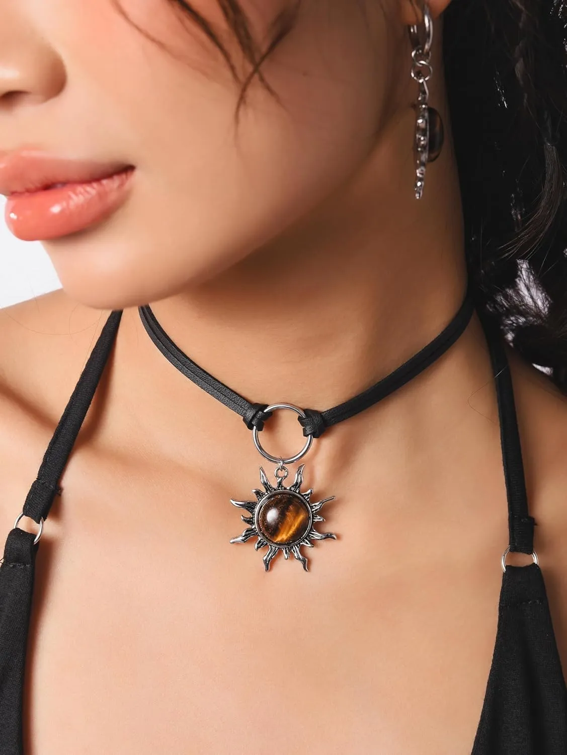 Sacina Gothic Boho Celestial Sun Choker, Black Choker, Boho Goth Necklace, Halloween Christmas Jewelry Gift For Women