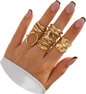 Salircon Chunky Gold Rings Set, Stackable Dome Rings for Women, Plated Jewelry Set