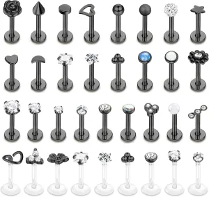 Sanfenly Lip Rings for Women Men 16G Medusa Labret Lip Piercing Jewelry 6MM 8MM Lip Ring Studs Silver Gold Black Rose Gold Tragus Helix Cartilage Earrings