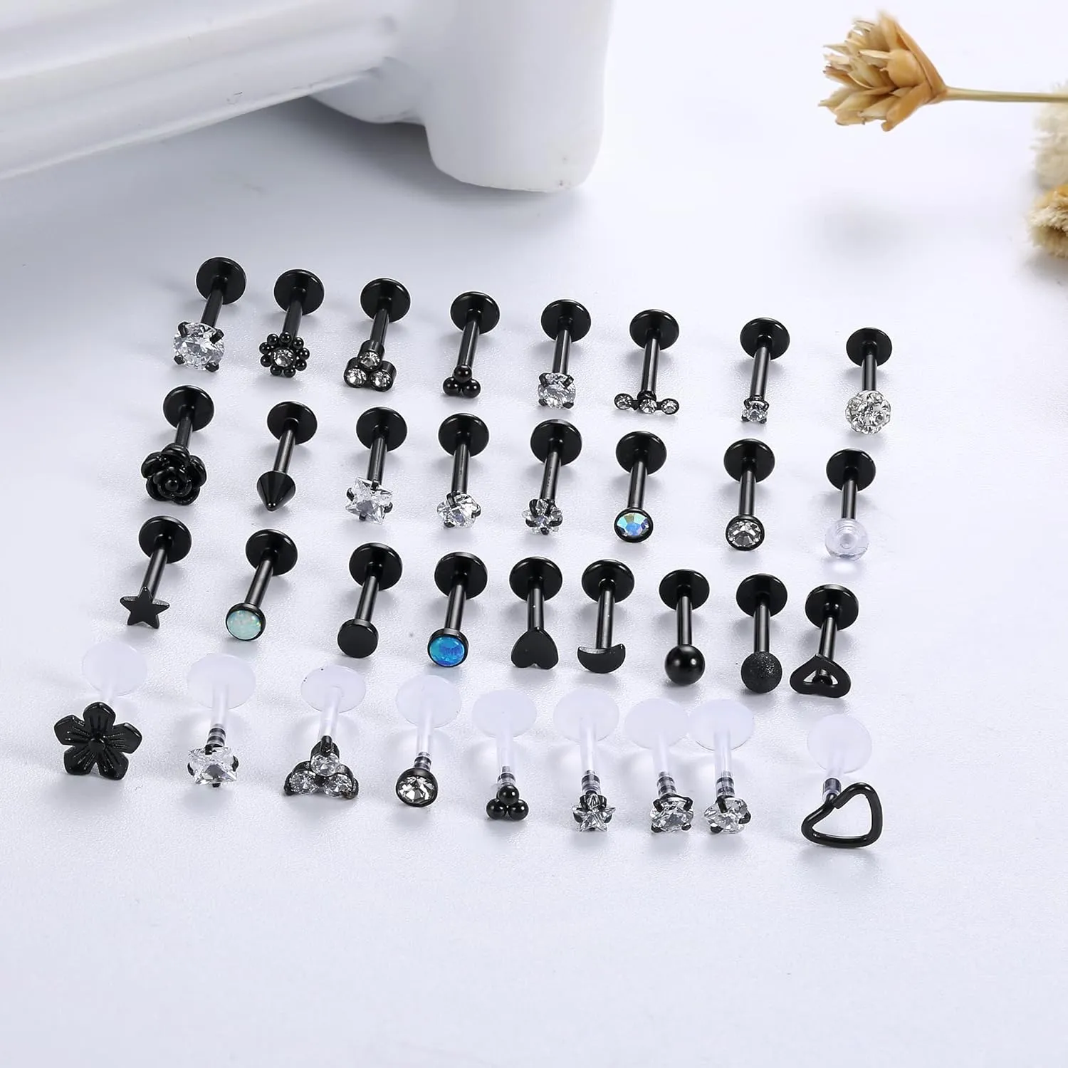 Sanfenly Lip Rings for Women Men 16G Medusa Labret Lip Piercing Jewelry 6MM 8MM Lip Ring Studs Silver Gold Black Rose Gold Tragus Helix Cartilage Earrings