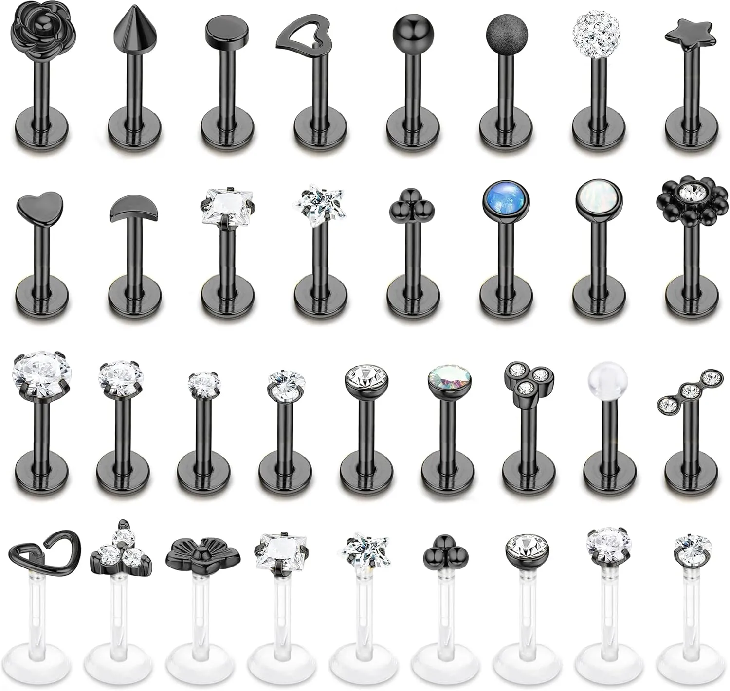 Sanfenly Lip Rings for Women Men 16G Medusa Labret Lip Piercing Jewelry 6MM 8MM Lip Ring Studs Silver Gold Black Rose Gold Tragus Helix Cartilage Earrings