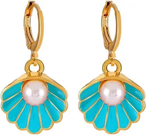 Sea Shell Pearl Hoop Earrings for Women Boho Beach Simple Delicate Hoop Earrings Women Gold Huggie Hoop Earrings Jewelry
