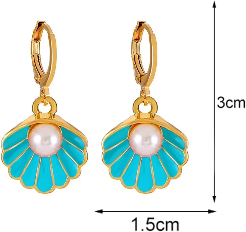 Sea Shell Pearl Hoop Earrings for Women Boho Beach Simple Delicate Hoop Earrings Women Gold Huggie Hoop Earrings Jewelry
