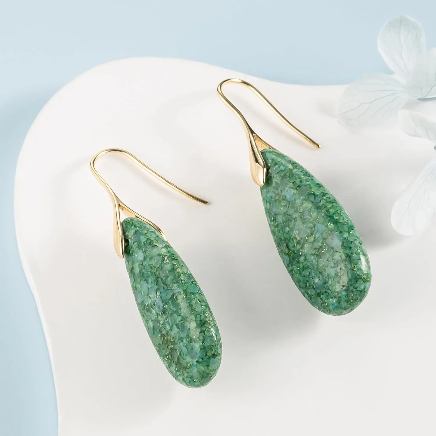 SELOVO Stone Fishhoop Dangle Drop Earrings Statement Earrings Silver Tone