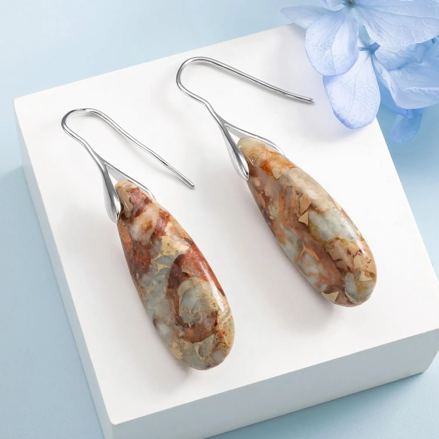 SELOVO Stone Fishhoop Dangle Drop Earrings Statement Earrings Silver Tone