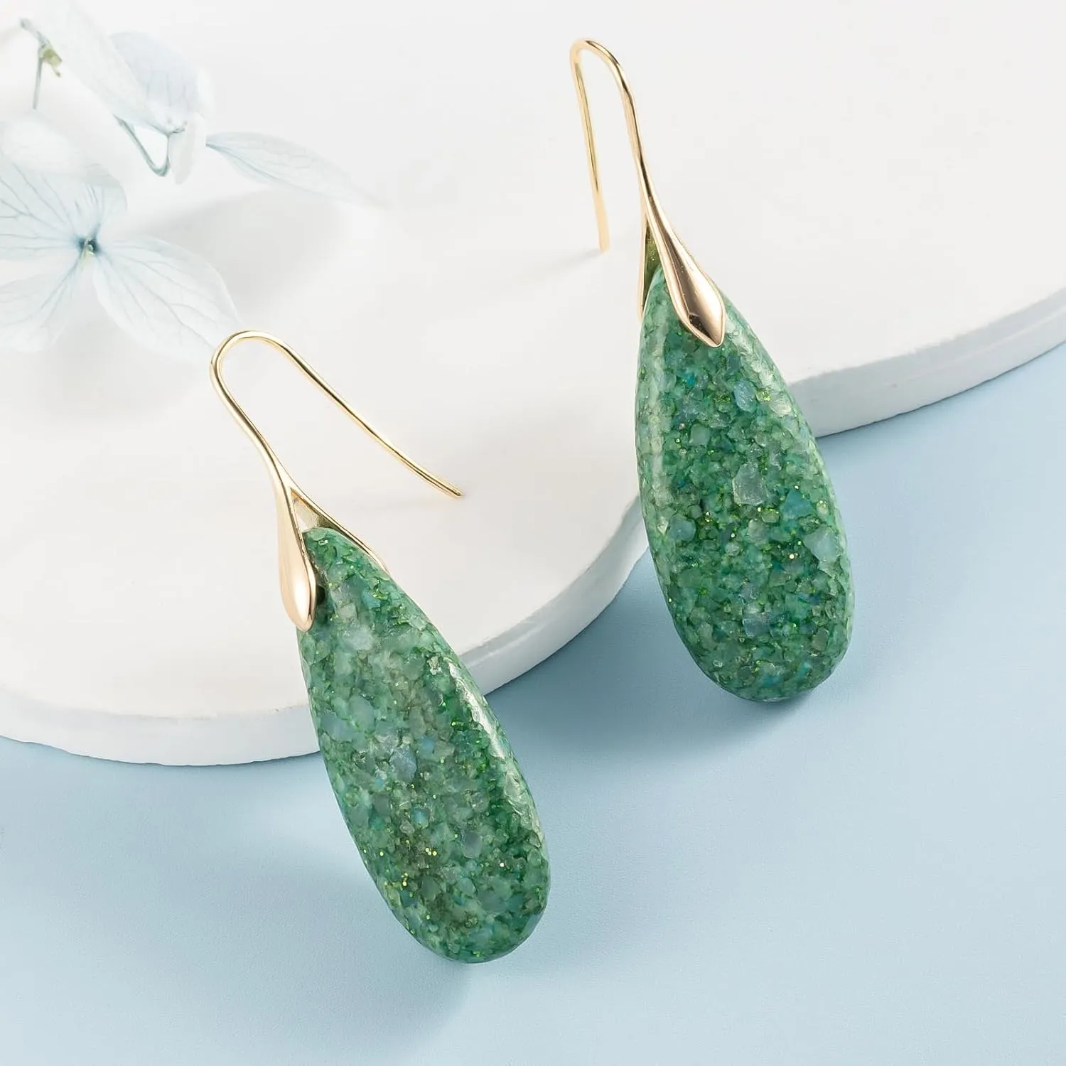 SELOVO Stone Fishhoop Dangle Drop Earrings Statement Earrings Silver Tone