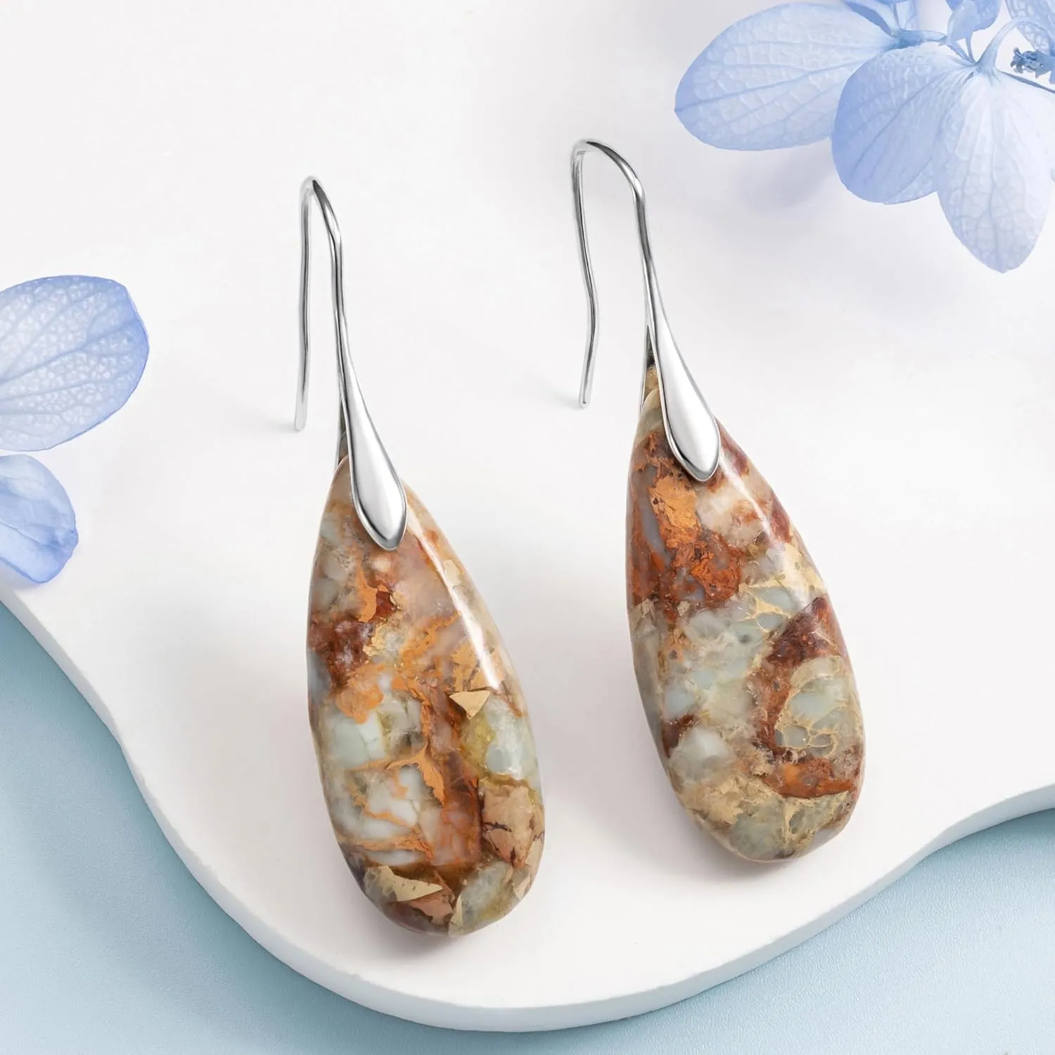 SELOVO Stone Fishhoop Dangle Drop Earrings Statement Earrings Silver Tone