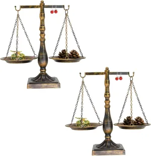 Set of 2 Vintage Metal Libra Jewelry Towers Display Cosmetic Organizer Storage, Scale Centerpiece Stand, Antique Jewelry Storage, Farmhouse Candleholder Display  Bronze, 7.7 W x 12.1 H