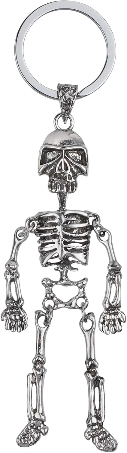 SHIDOW Skull Skeleton Charm Keychain, Silver Full Body Skeleton Pendant, Unique Skull Vintage Pendant Necklace for Men and Women