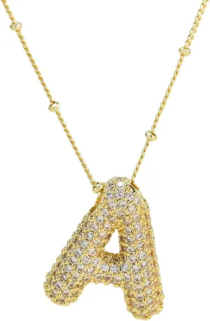 Shiny Cubic Zirconia Bubble Alphabet 26 A-Z,Puffy Name,Letter Necklace,Personalized Monogram Necklace,Balloon Initial Necklace Gifts for Women 18K Gold Plated Jewelry.