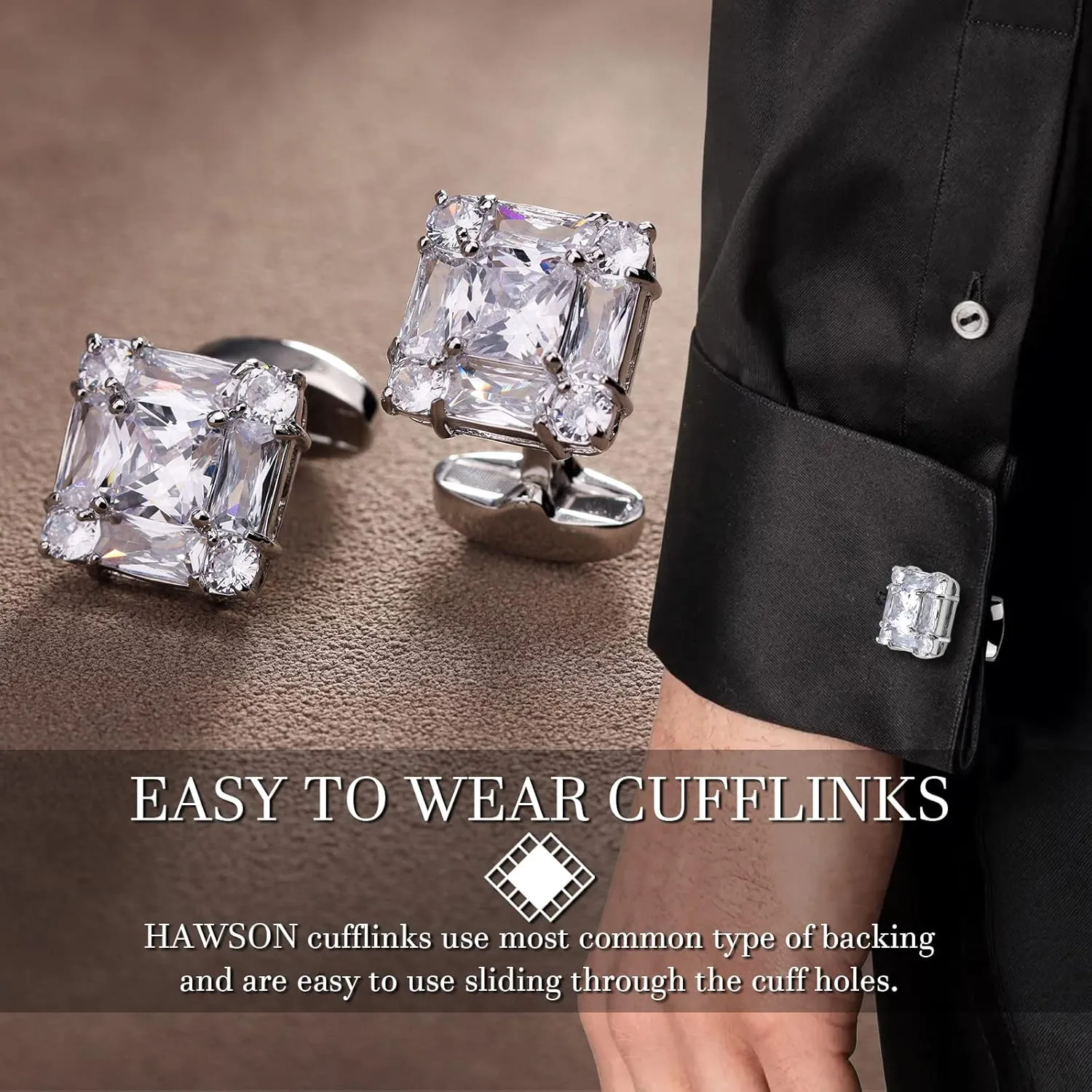 Shiny Cufflinks for Men's Fancy Shirt for Suit, in Gift Box, Matching with Solid Tie in Red White Black Blue Easily, Designed by HAWSON