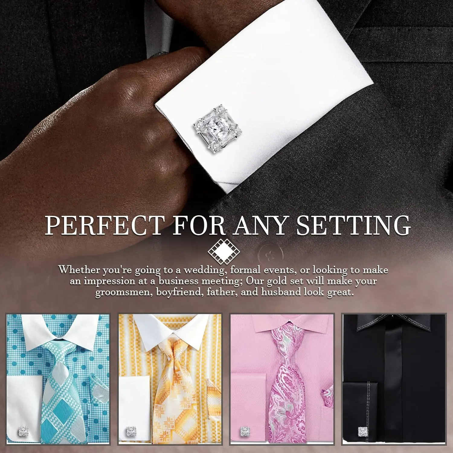 Shiny Cufflinks for Men's Fancy Shirt for Suit, in Gift Box, Matching with Solid Tie in Red White Black Blue Easily, Designed by HAWSON