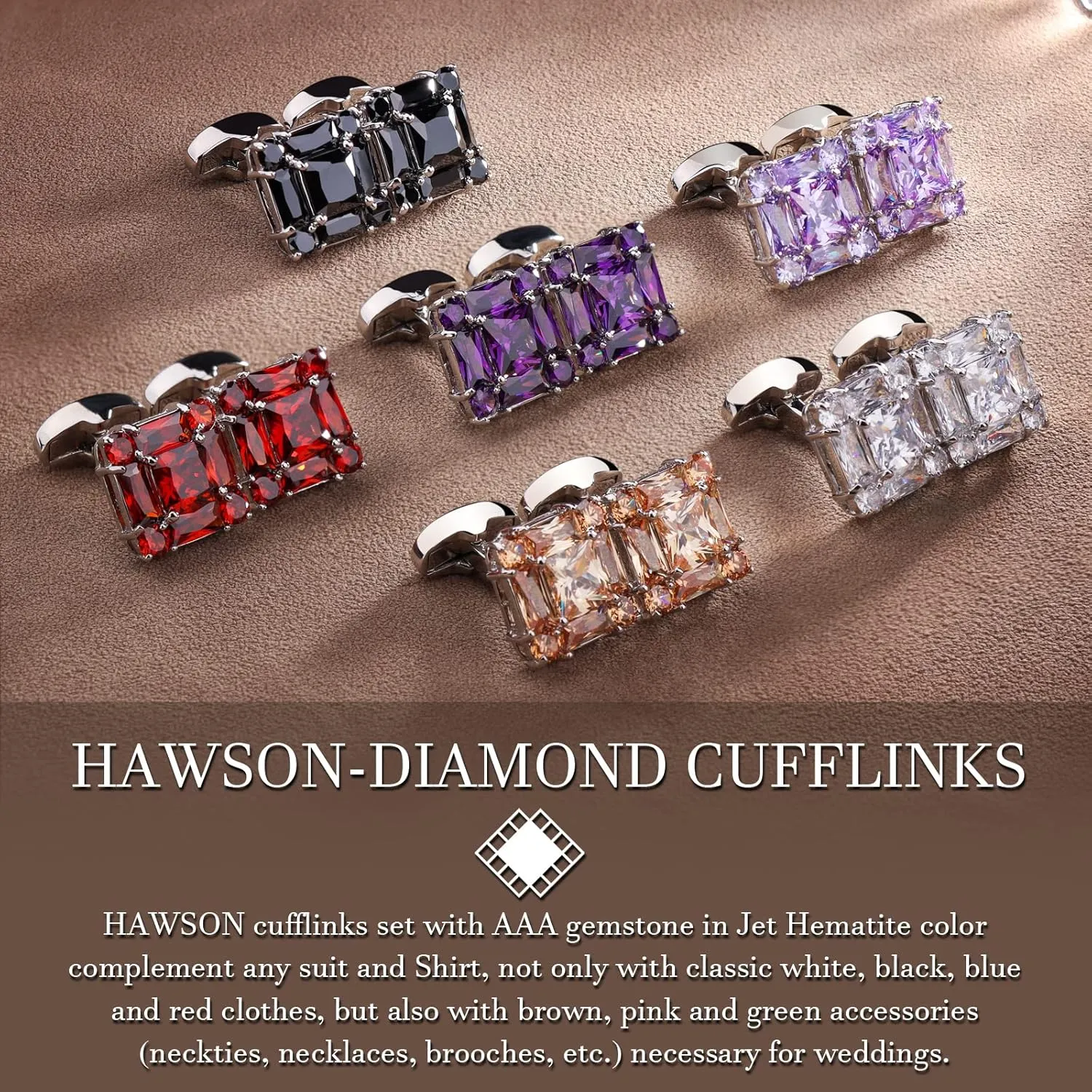 Shiny Cufflinks for Men's Fancy Shirt for Suit, in Gift Box, Matching with Solid Tie in Red White Black Blue Easily, Designed by HAWSON