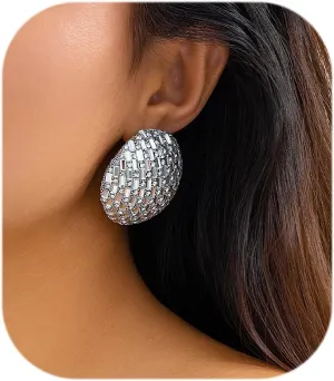 Silver Teardrop Earrings for Women Big Rhinestone Earrings Shiny Cubic Zirconia Earrings Crystal Studs Earring Hypoallergenic Fashion Summer Earring for Women 2024