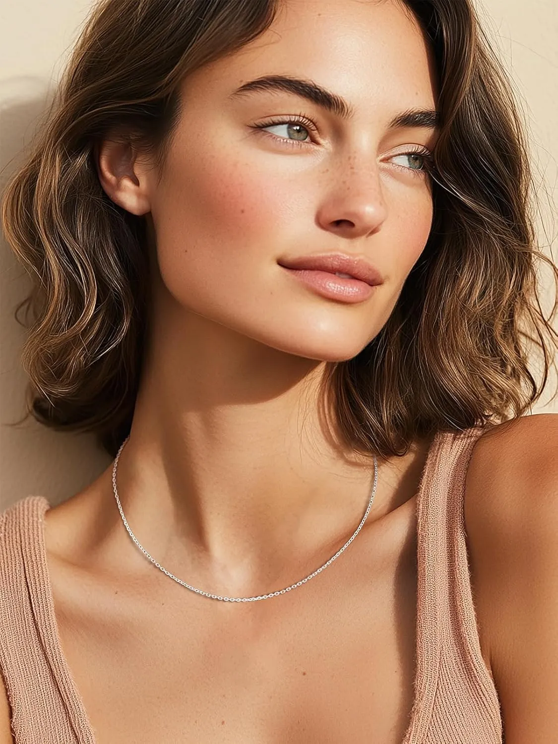 Silvora 925 Sterling Silver Chain Necklace 1.1/1.5mm Thin Silver Chain for Women-Sturdy & Shiny-Women's Chain Necklaces,Adjustable Length 16/17/18/20/22/24 Inches