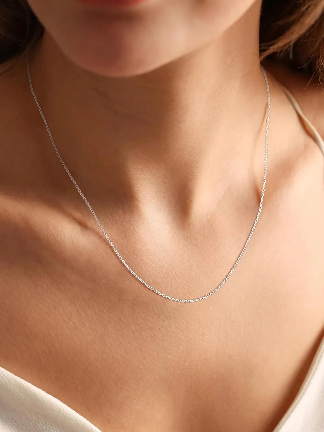 Silvora 925 Sterling Silver Chain Necklace 1.1/1.5mm Thin Silver Chain for Women-Sturdy & Shiny-Women's Chain Necklaces,Adjustable Length 16/17/18/20/22/24 Inches