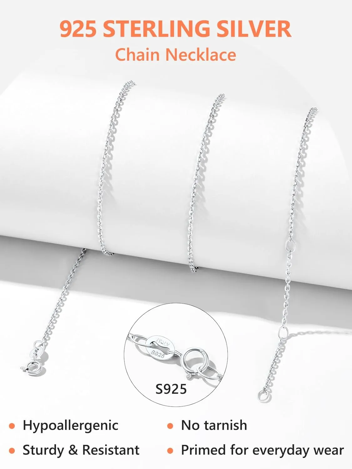 Silvora 925 Sterling Silver Chain Necklace 1.1/1.5mm Thin Silver Chain for Women-Sturdy & Shiny-Women's Chain Necklaces,Adjustable Length 16/17/18/20/22/24 Inches