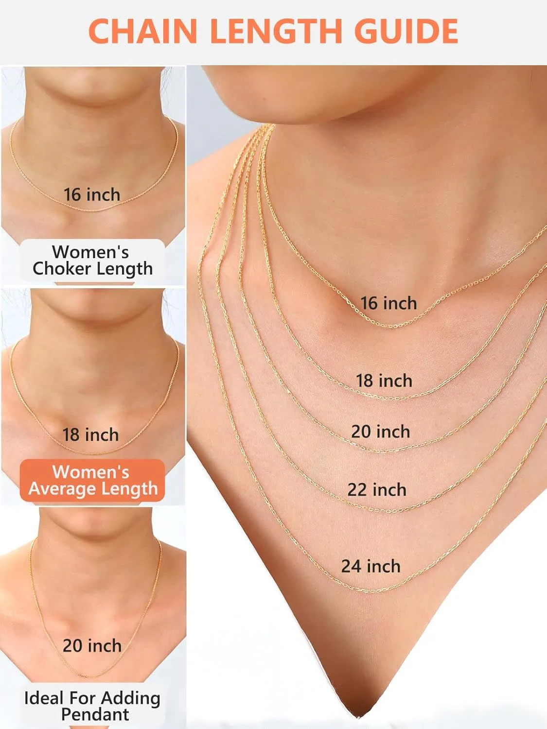 Silvora 925 Sterling Silver Chain Necklace 1.1/1.5mm Thin Silver Chain for Women-Sturdy & Shiny-Women's Chain Necklaces,Adjustable Length 16/17/18/20/22/24 Inches