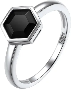 Silvora 925 Sterling Silver Simple Black CZ Ring Tiny Wedding Band Rings for Women Size 5-12