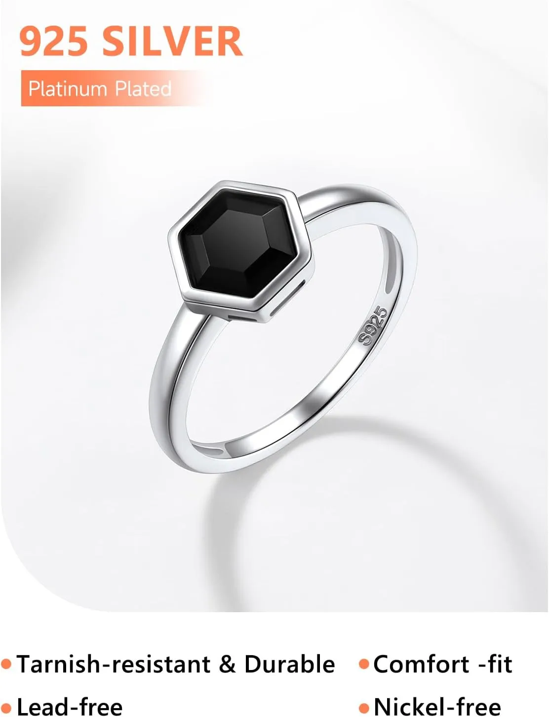 Silvora 925 Sterling Silver Simple Black CZ Ring Tiny Wedding Band Rings for Women Size 5-12