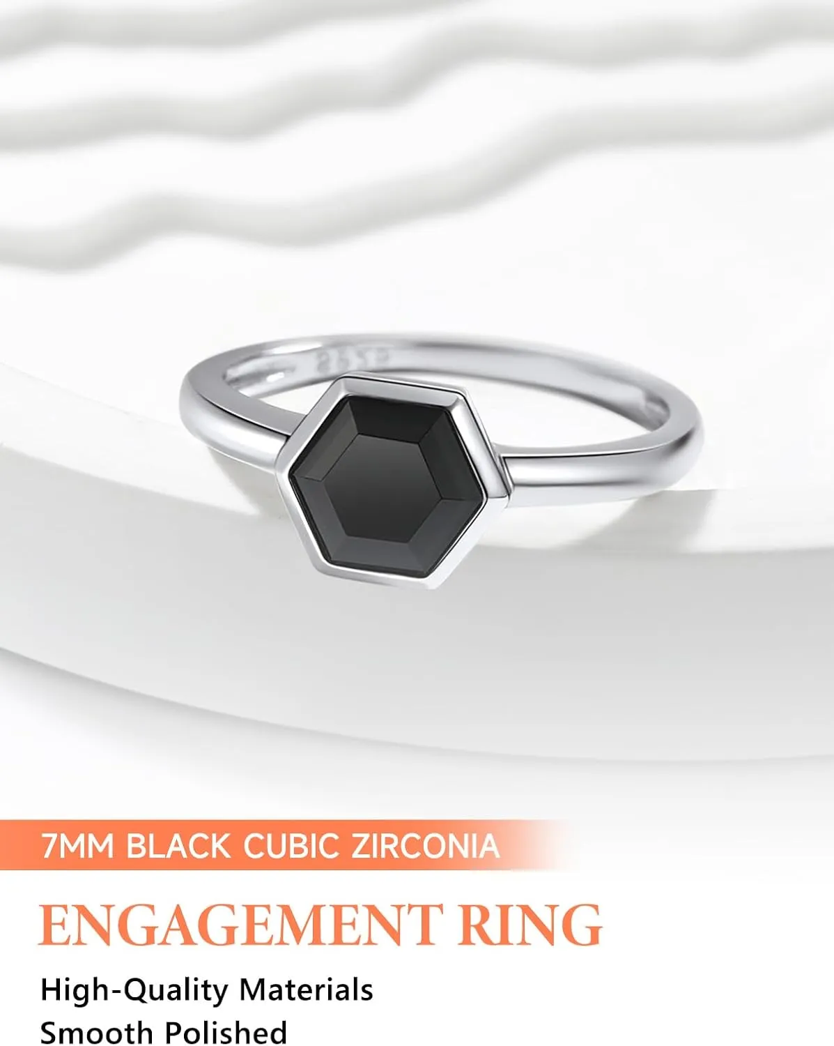 Silvora 925 Sterling Silver Simple Black CZ Ring Tiny Wedding Band Rings for Women Size 5-12