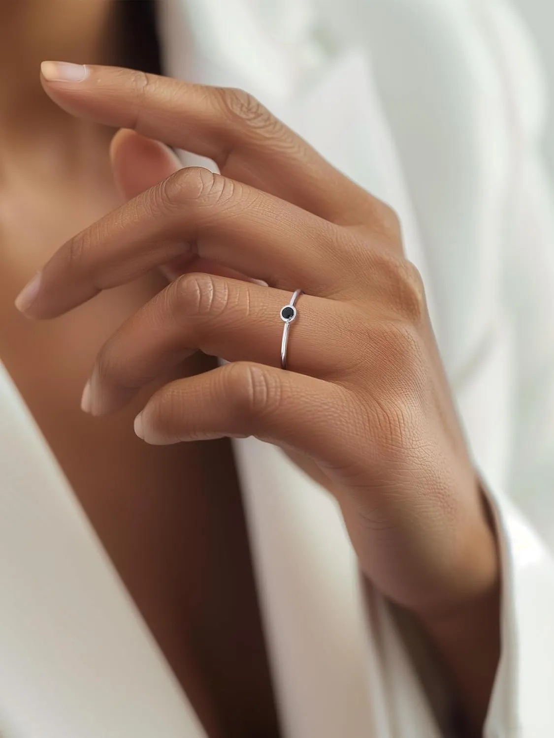 Silvora 925 Sterling Silver Simple Black Round Ring for Women Tiny Silver Wedding Band Rings Size 4-12
