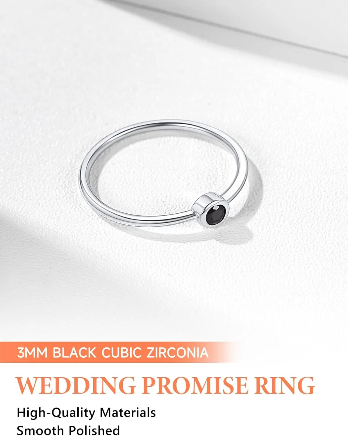 Silvora 925 Sterling Silver Simple Black Round Ring for Women Tiny Silver Wedding Band Rings Size 4-12