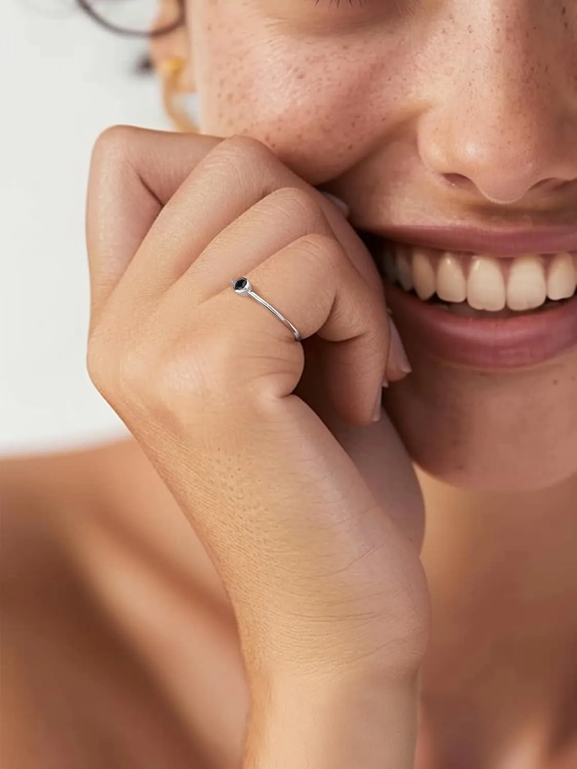 Silvora 925 Sterling Silver Simple Black Round Ring for Women Tiny Silver Wedding Band Rings Size 4-12