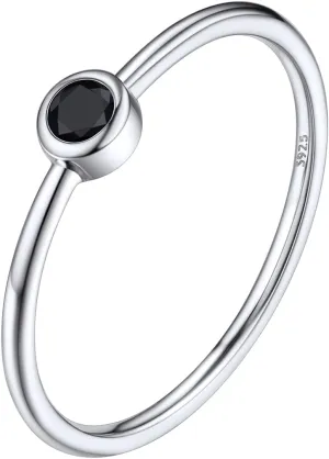Silvora 925 Sterling Silver Simple Black Round Ring for Women Tiny Silver Wedding Band Rings Size 4-12