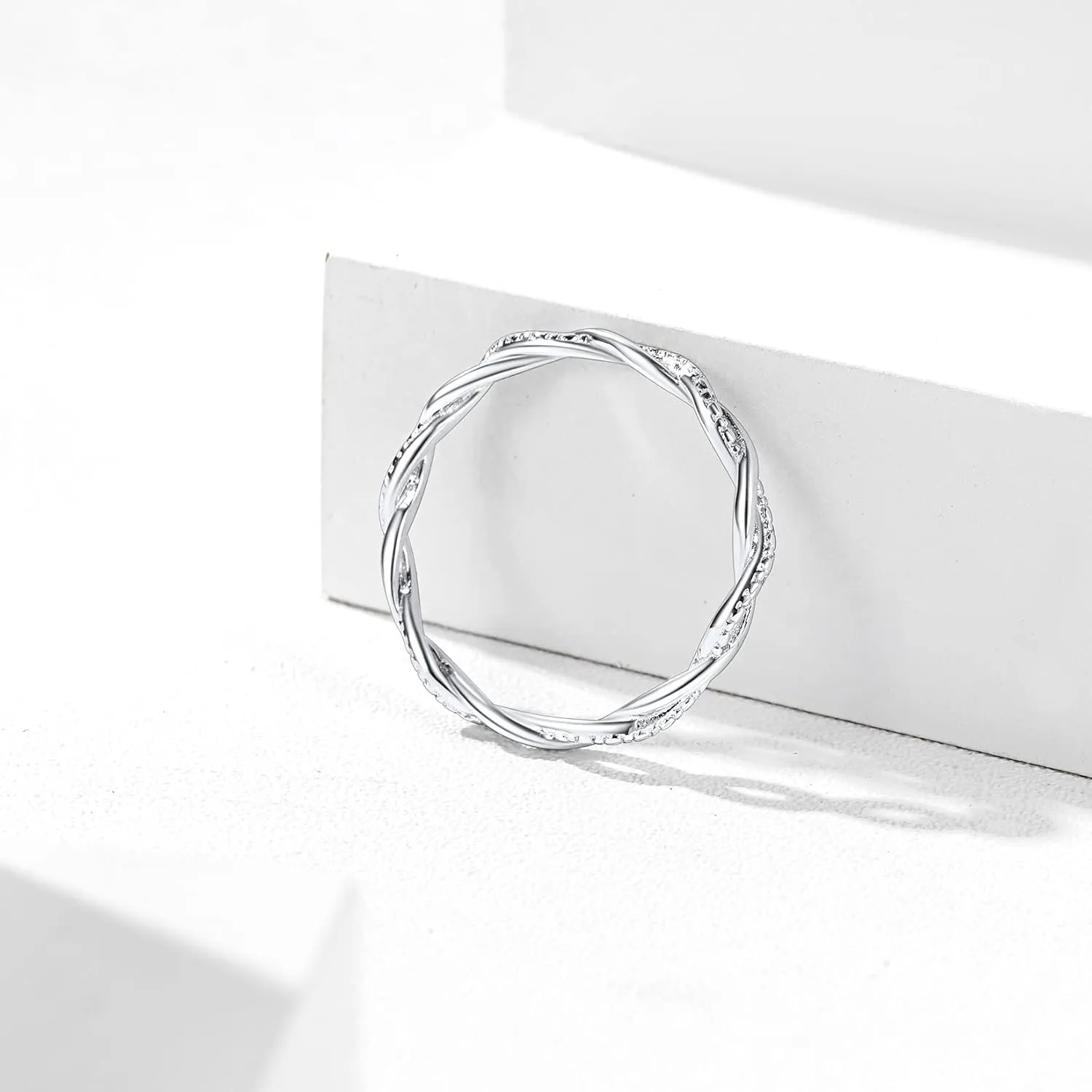 Silvora 925 Sterling Silver Twisted Ring Full Cubic Zirconia Simple Twisted Band Ring for Women Size 4-12