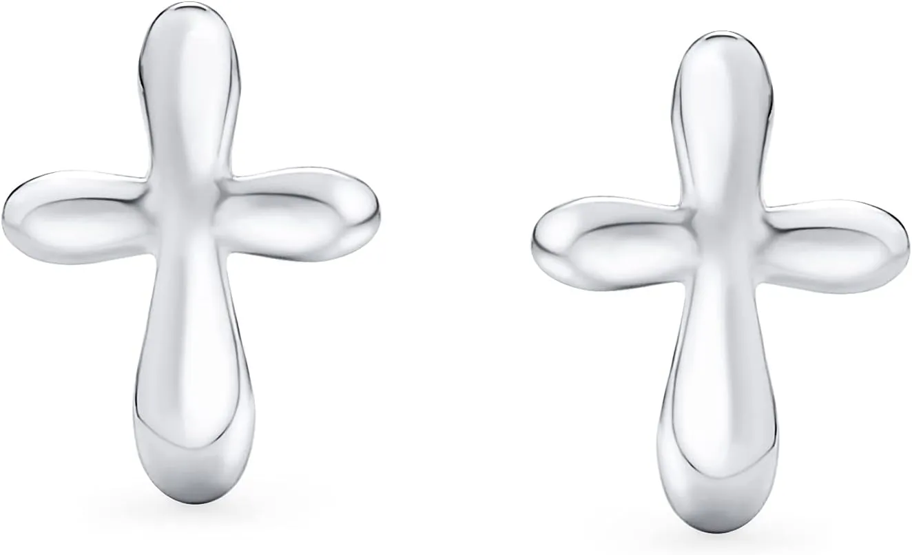 Simple Delicate Cross Stud Earrings in Polished .925 Sterling Silver Minimalist Religious Jewelry for Women Perfect Communion Gift
