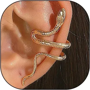 Simple Snake Ear Cuff Earrings for Women,Personalized Gold Plated Serpent Non Piercing Clip On Earrings,Trendy Punk Statement Jewelry Gifts