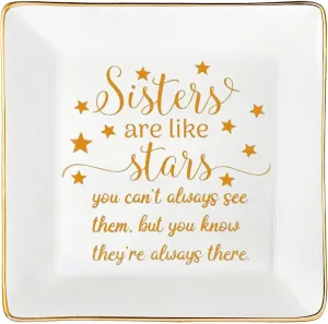 Sisters Gifts from Sister Mothers Day Valentine's Day Birthday Gifts for Sister Thanksgiving Christmas Little Ceramic Small Jewelry Dish Big Brother Unique Trinket Tray,Sisters are Like Stars