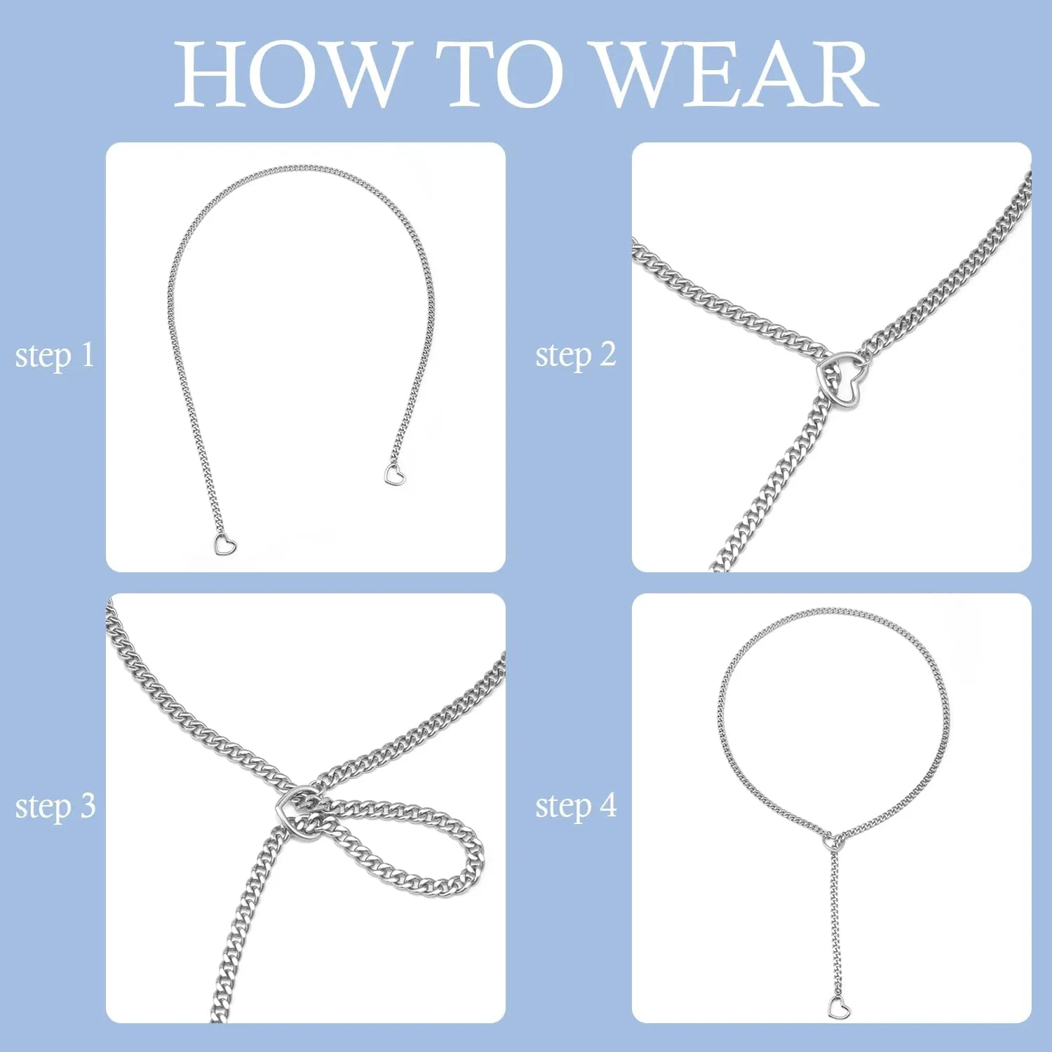 Slip Chain Necklace for Women, Adjustable Heart O-Ring Choker with Stainless Steel Chain, Punk Style Edgy Jewelry Gift, Available in 25-34''