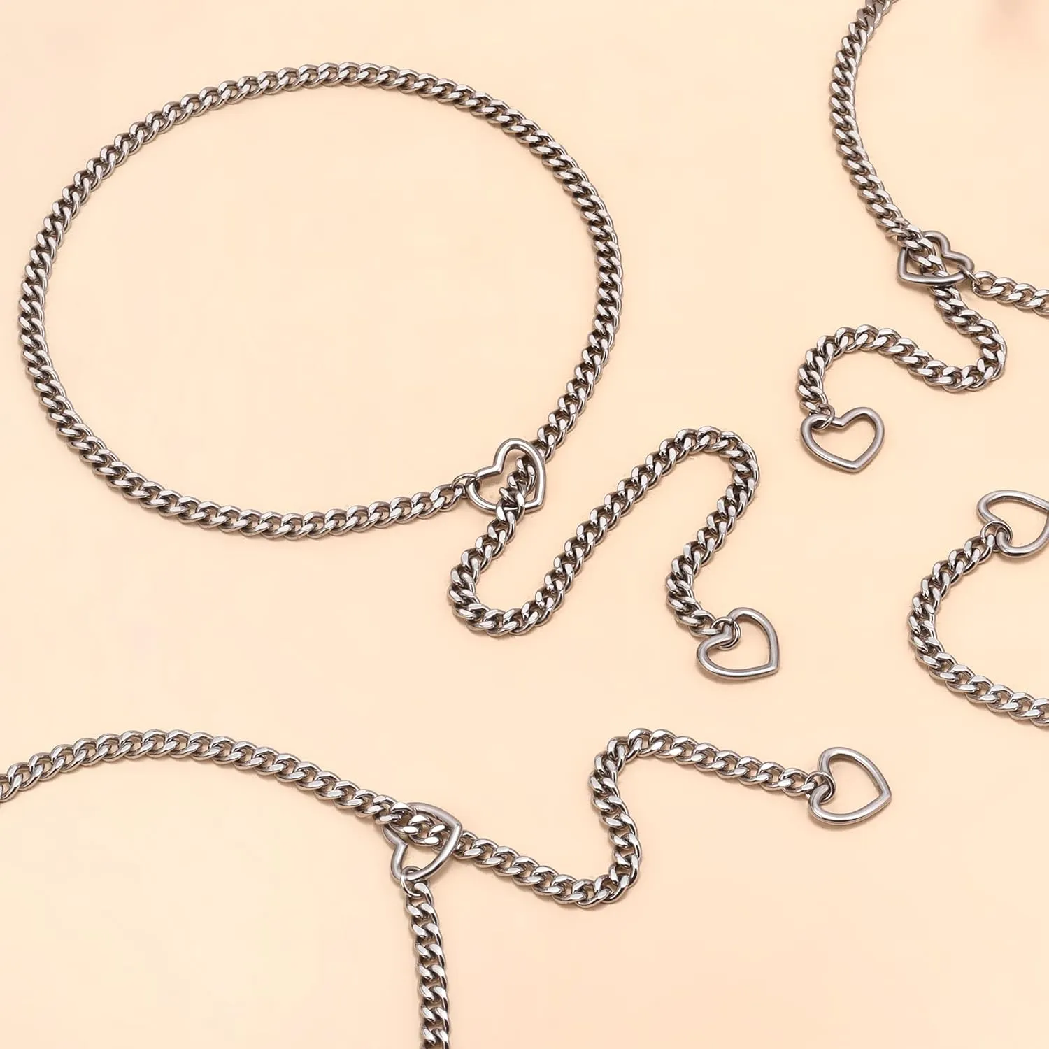 Slip Chain Necklace for Women, Adjustable Heart O-Ring Choker with Stainless Steel Chain, Punk Style Edgy Jewelry Gift, Available in 25-34''