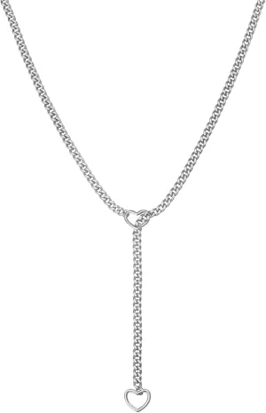 Slip Chain Necklace for Women, Adjustable Heart O-Ring Choker with Stainless Steel Chain, Punk Style Edgy Jewelry Gift, Available in 25-34''