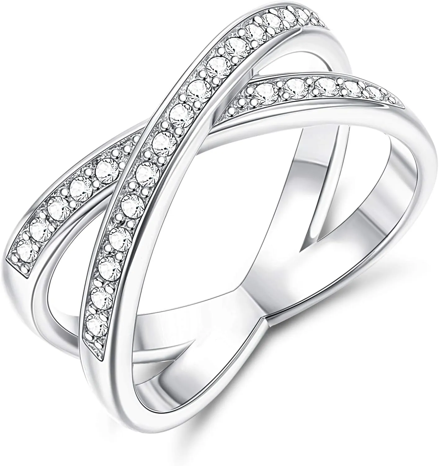 Sllaiss Simple Cross X Rings Crystals from Austria Eternity Rings White Gold Plated Anniversary Jewelry Engagement Wedding Band for Women Rings Size 4-9