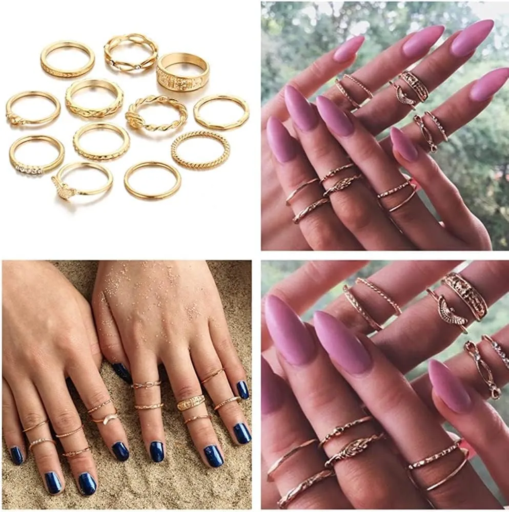 Snake Octopus Knuckle Rings Set, Simple Stacking Rings for Women Girls Men, Vintage Retro Crystal Bohemian Midi Rings, Joint Nail Cuff Statement Finger Rings