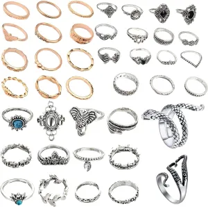 Snake Octopus Knuckle Rings Set, Simple Stacking Rings for Women Girls Men, Vintage Retro Crystal Bohemian Midi Rings, Joint Nail Cuff Statement Finger Rings