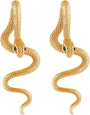 Snake Stud Earrings for Women Vintage Handmade Gothic Gold Silver Black Animal Penetrating Earrings Punk Front Back Stud Serpent Earrings Edgy Trendy Statement Jewelry