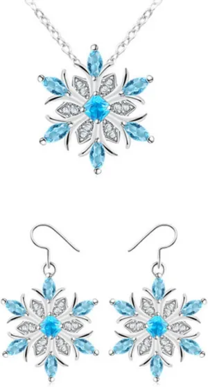 Snowflake Earrings and Necklace Set for Women Elegant Delicate Pave Crystal Cubic Zirconia Winter Frozen Flower Stud Earrings for Birthday Valentine Mother's Day Christmas Jewelry Gifts