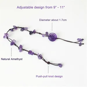 Sofiacreations Handmade Natural Amethyst Anklet, Hand Carved Rose Flower Amethyst Chip Beads Anklet, Healing Protection Balance Women Boho Style Anklet, Gift for her