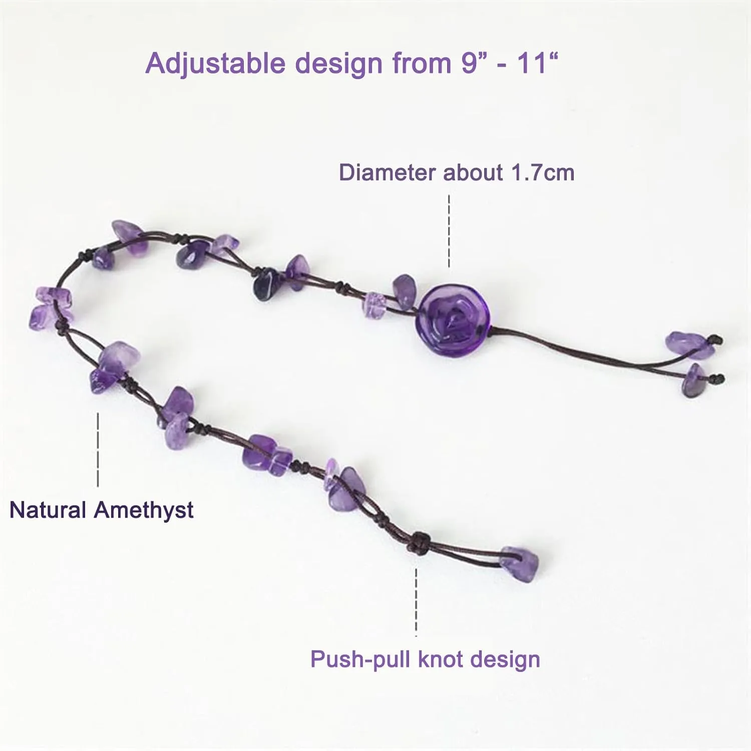 Sofiacreations Handmade Natural Amethyst Anklet, Hand Carved Rose Flower Amethyst Chip Beads Anklet, Healing Protection Balance Women Boho Style Anklet, Gift for her