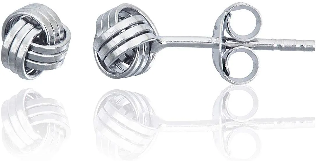 Solid 925 Sterling Silver 5mm Love Knot Stud Earrings | Gold Plated Classic Love Knot Twist | Hypoallergenic | Secure Friction Back Closure | High Polished Stud Earrings