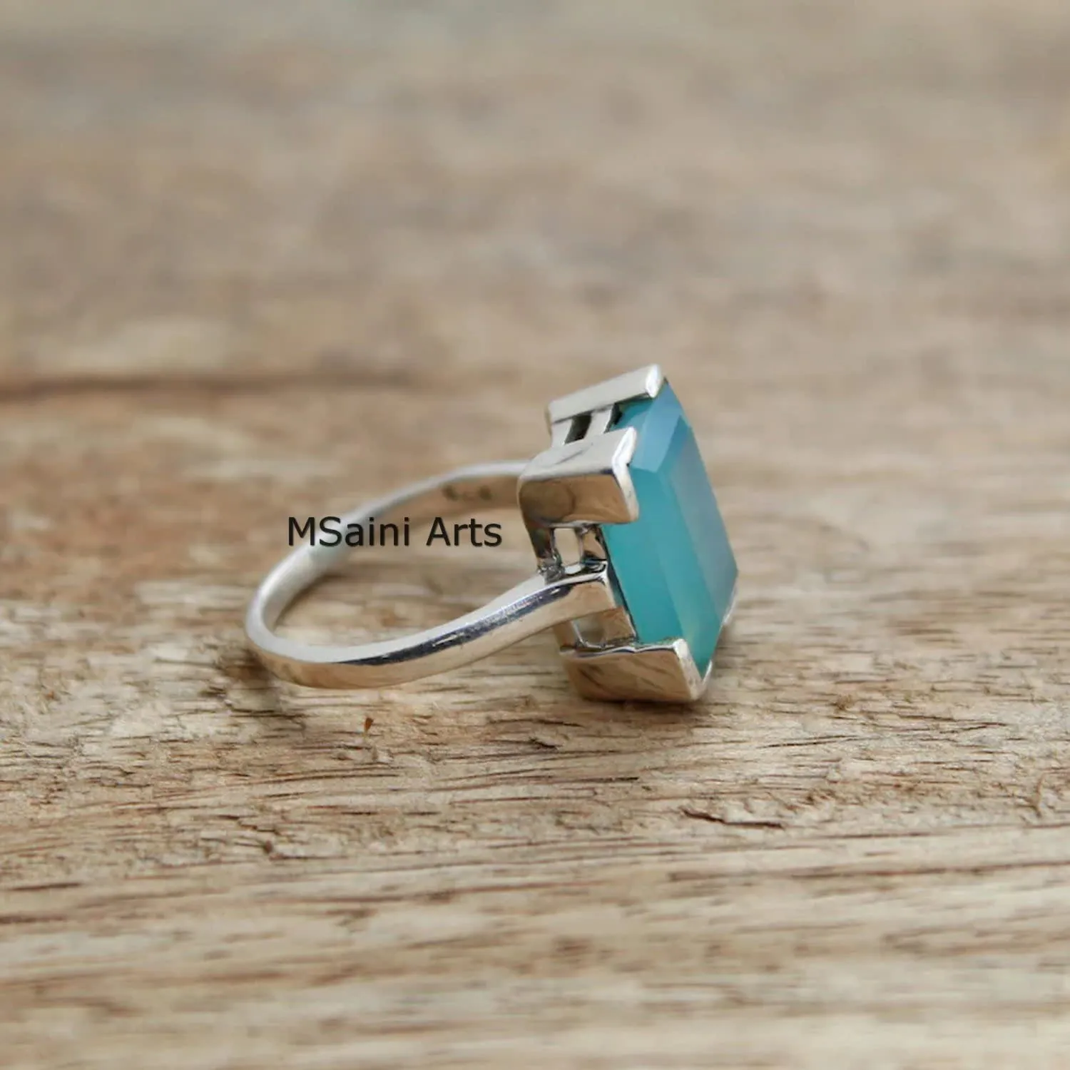 Solid 925 Sterling Silver Ring For Women & Girls, Aqua Chalcedony Ring Gemstone Unique Handcrafted Ring