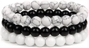 SONNYX 3Pcs 8mm Semi-Precious Gemstones Beaded Bracelets for Women Men Crystal Stone Bracelet Stretch Round Beaded Elastic Bracelets Unisex Jewelry