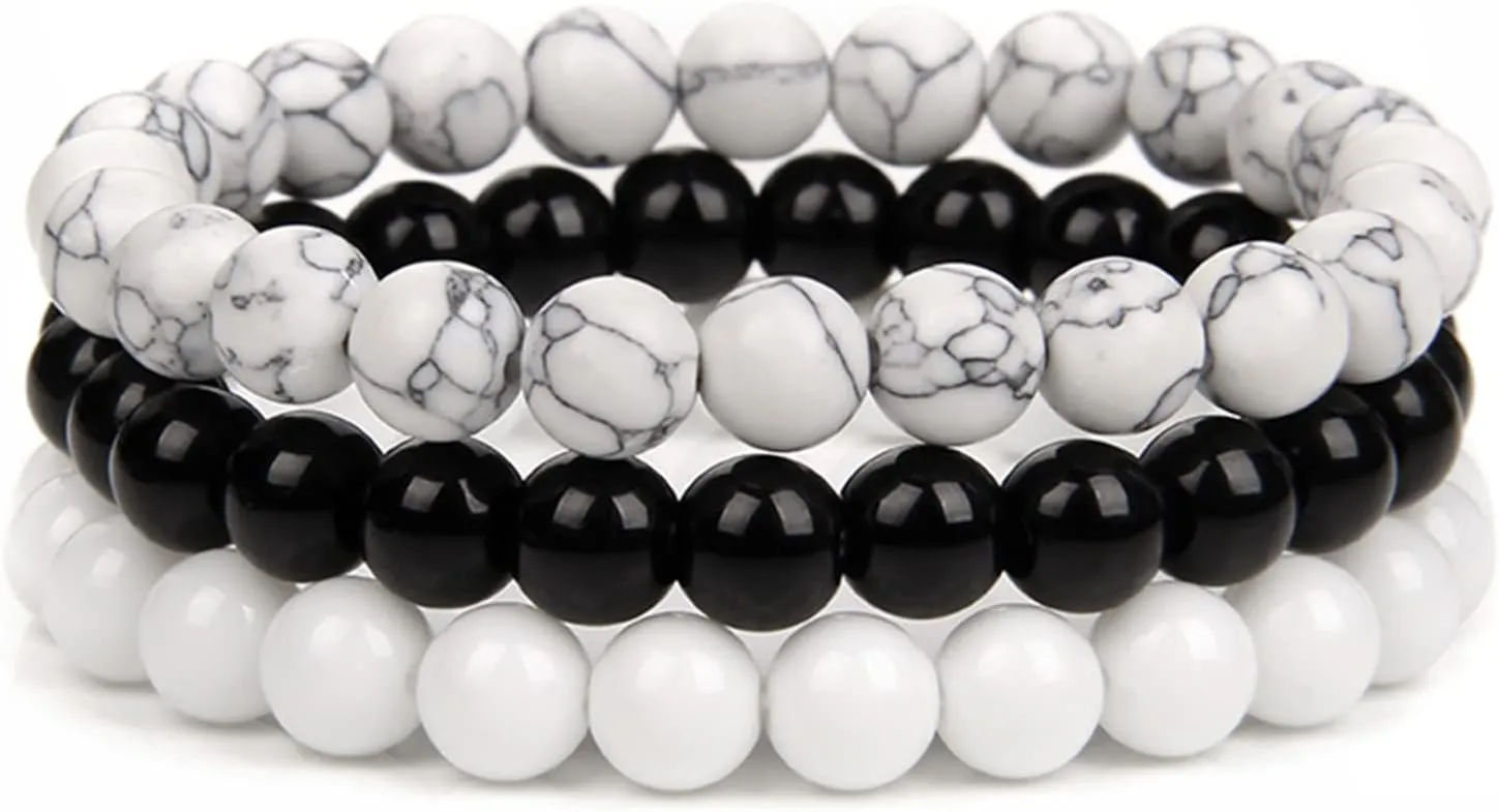 SONNYX 3Pcs 8mm Semi-Precious Gemstones Beaded Bracelets for Women Men Crystal Stone Bracelet Stretch Round Beaded Elastic Bracelets Unisex Jewelry