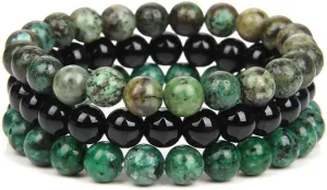 SONNYX 3Pcs 8mm Semi-Precious Gemstones Beaded Bracelets for Women Men Crystal Stone Bracelet Stretch Round Beaded Elastic Bracelets Unisex Jewelry