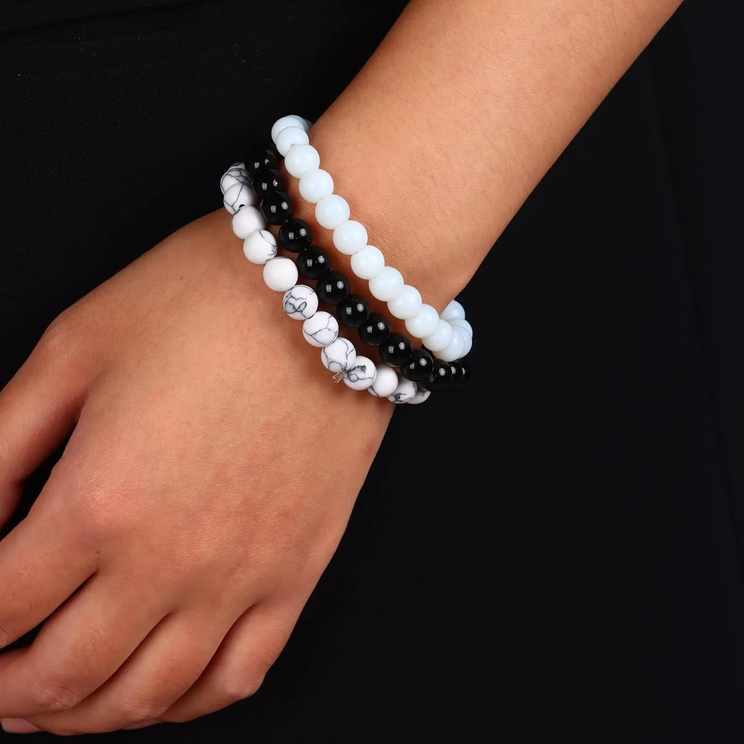 SONNYX 3PCS Crystal Stone Bracelets for Women Men Semi-Precious Gemstone Bracelets 8mm Round Beads Stretch Beaded Bracelet Jewelry